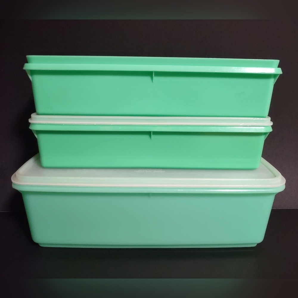 3 Vtg Tupperware Jadeite Green Vegetable Keepers Containers 2 Lids 892 782